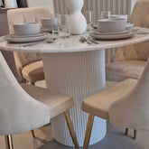 Fluted 4 Seater Marble Dining Table With White Wood Base